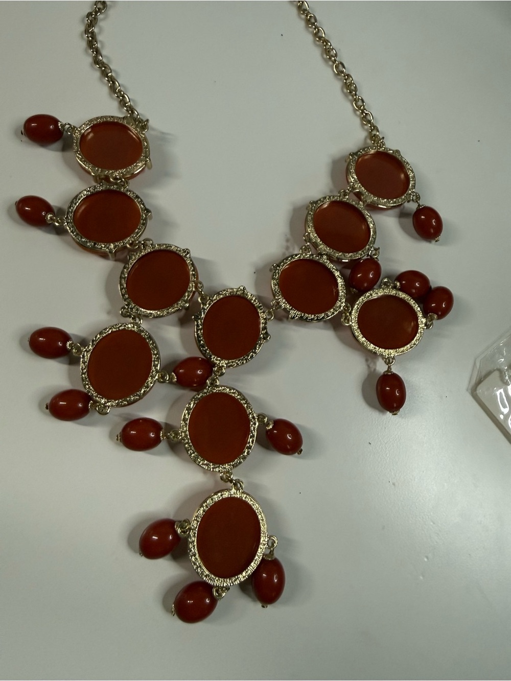 Women's Orange Statement Bib Necklace and Earring Set - Gold color burnt orange - Picture 4 of 6